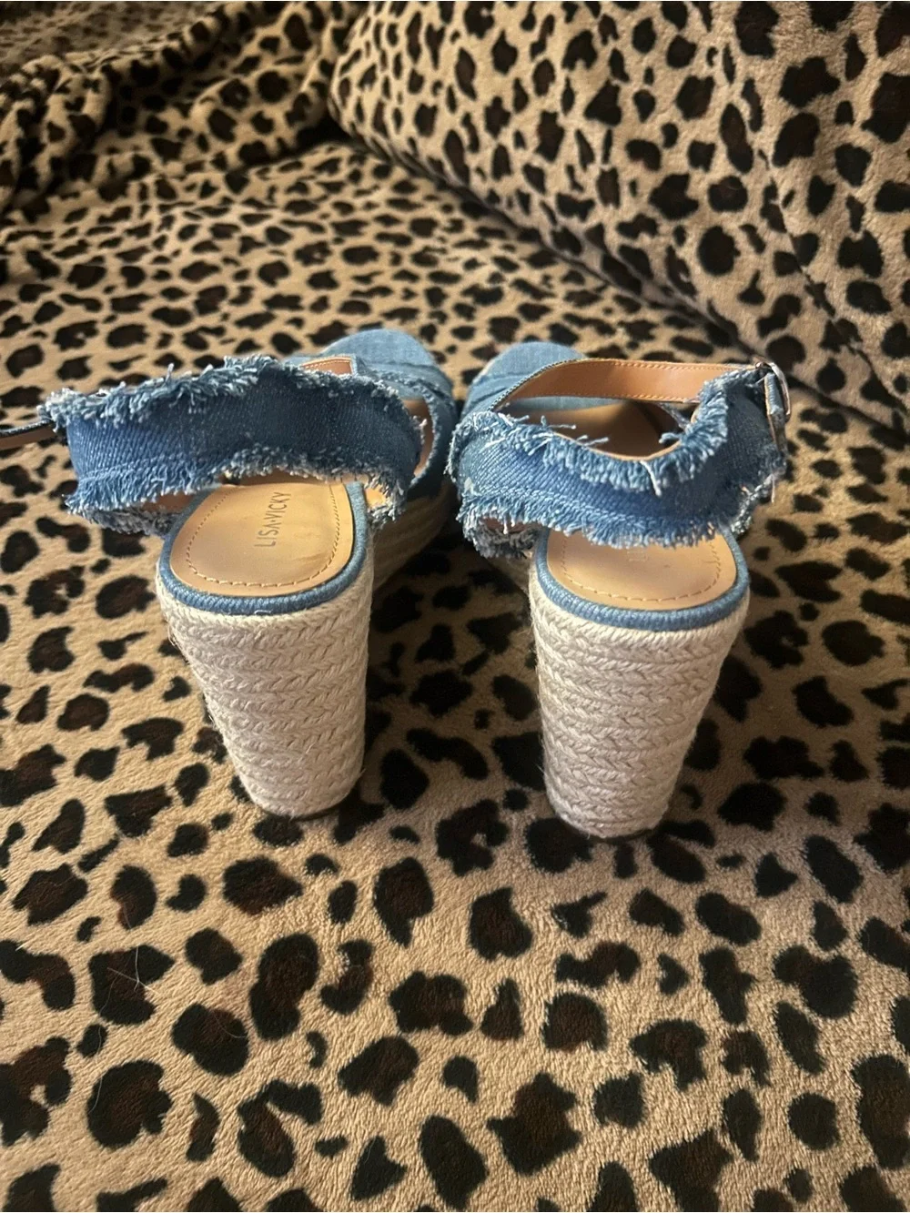 Comfortable Denim Crisscross Espadrille Wedge Sandals - Blue